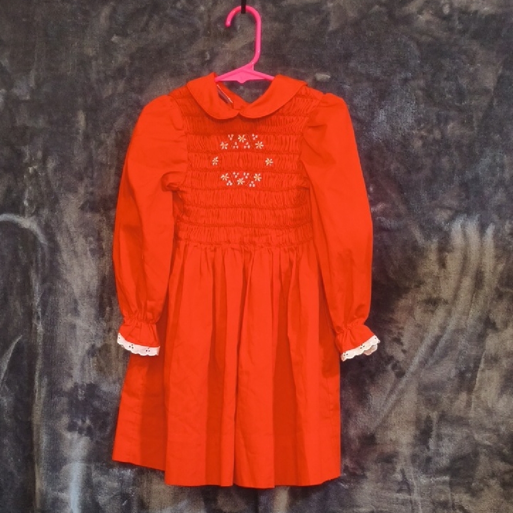 Charming Red Long Sleeve Dress with Embroidery